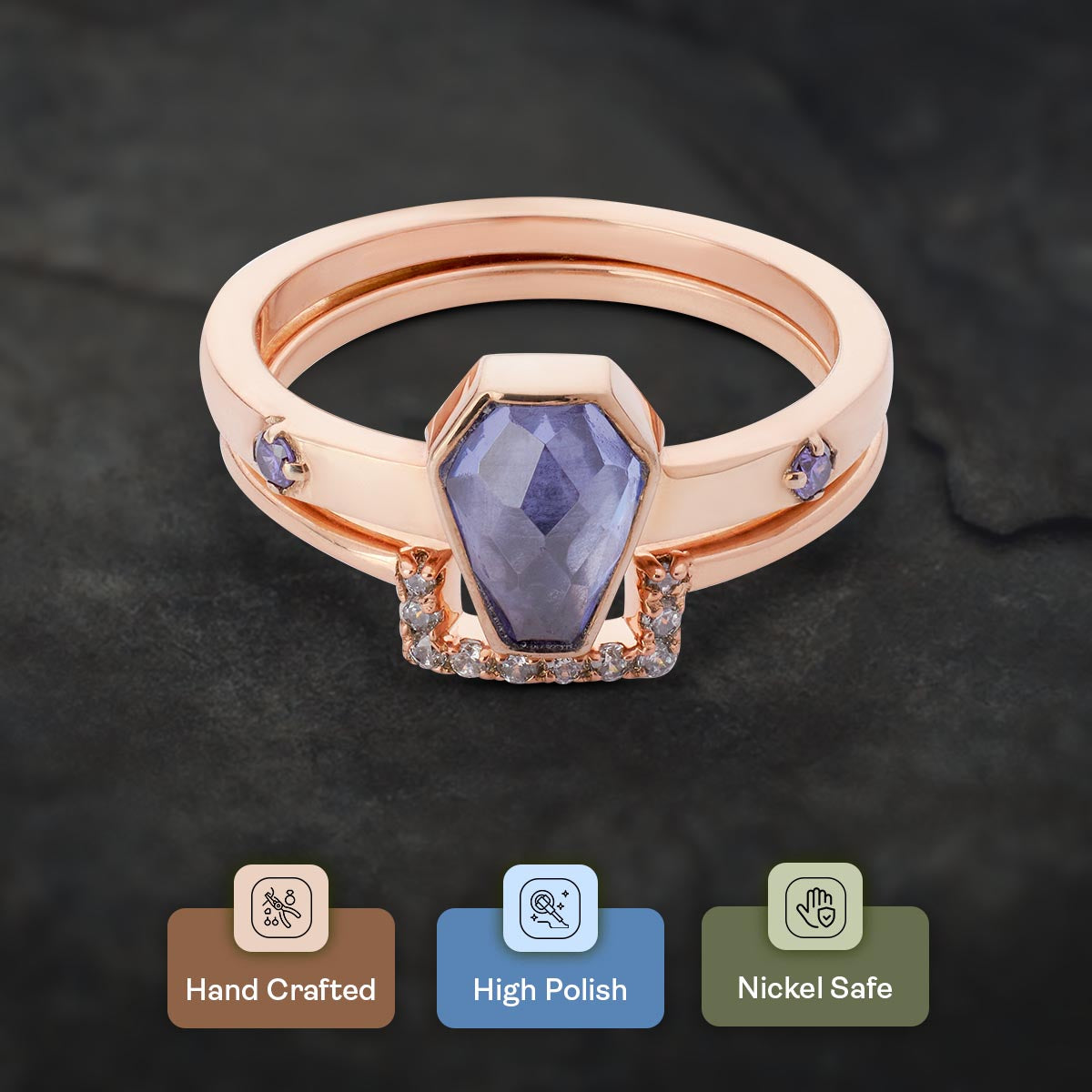 Coffin Bridal Ring Set Memento Mori Inspired Jewelry Rose Gold