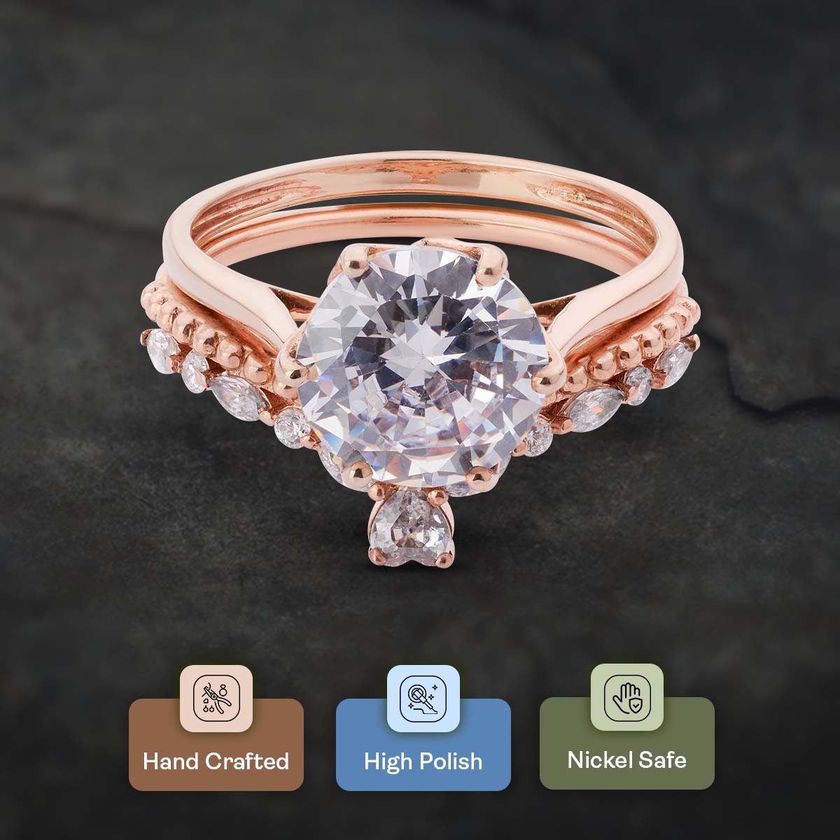 Solitaire Diamond Engagement Ring Set Vintage Wedding Band