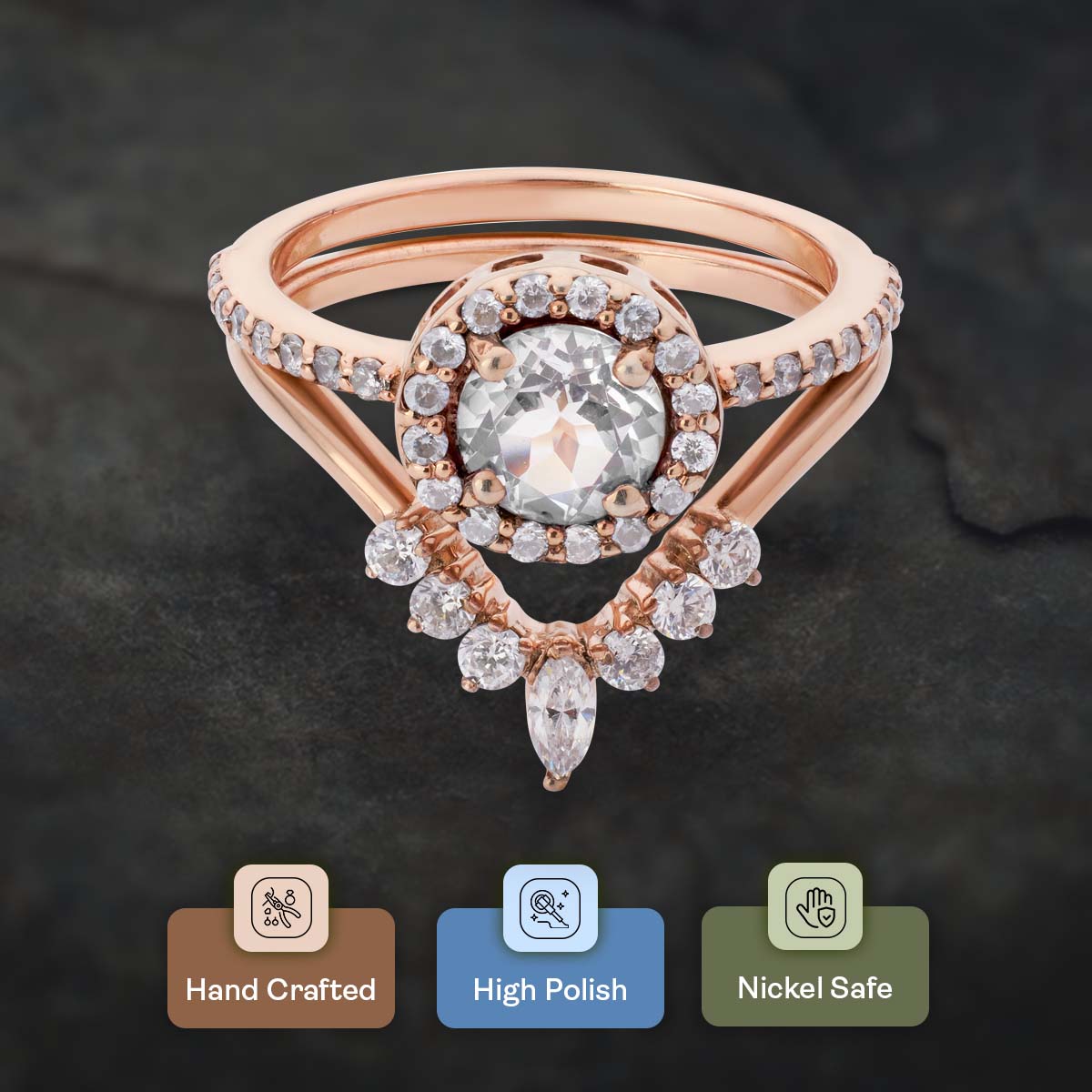 Halo Bridal Ring Set 1.25CT Cubic Zirconia Engagement Ring