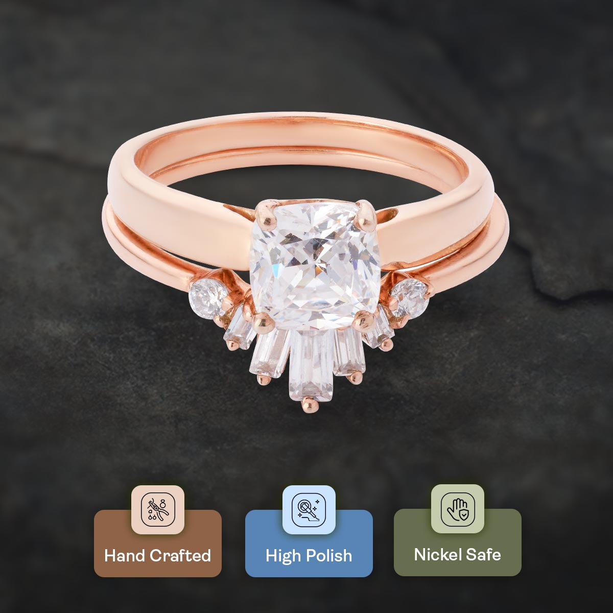 Solitaire Cushion Diamond Engagement Ring Tiara Wedding Band Bridal Set