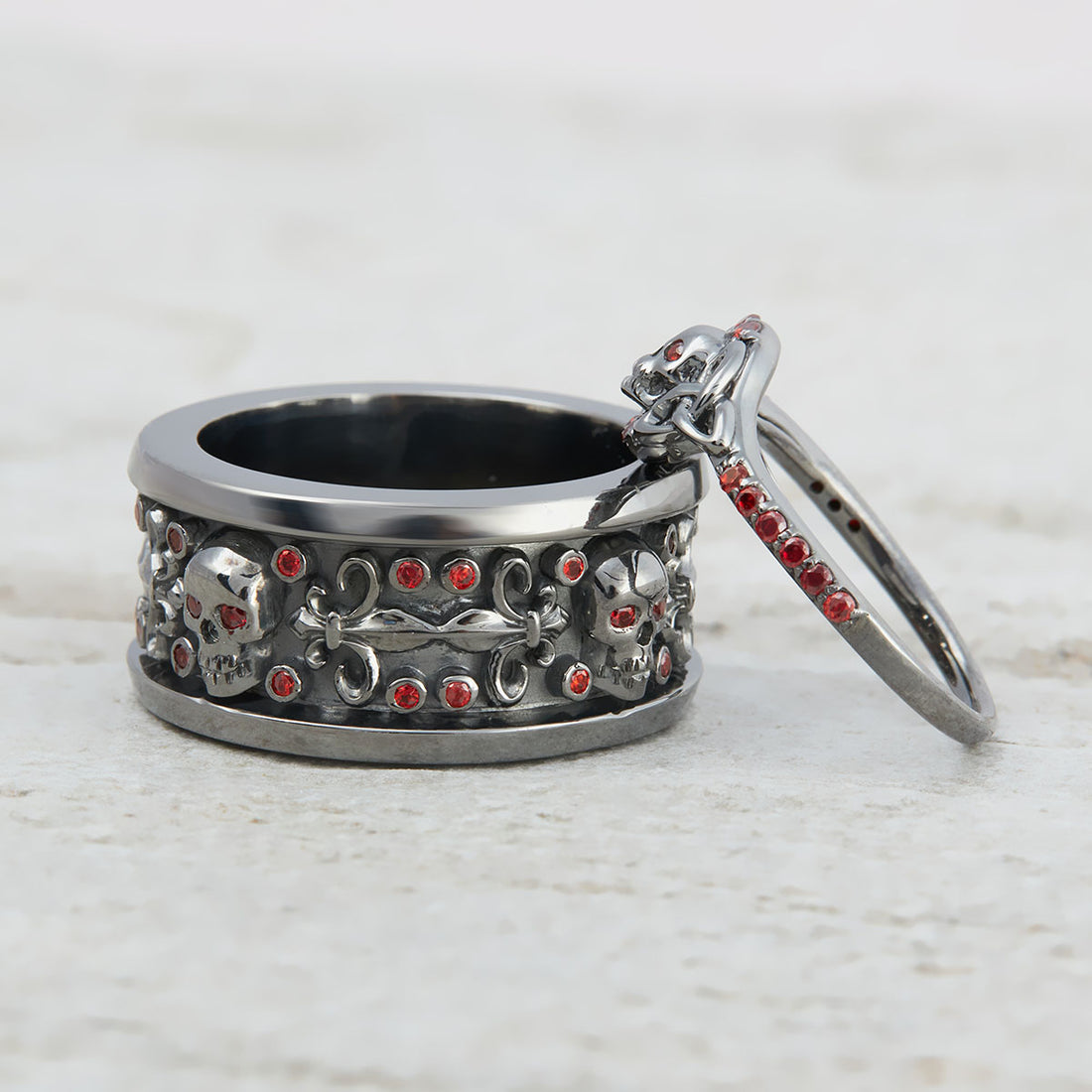Floral Skull Wedding Ring Set