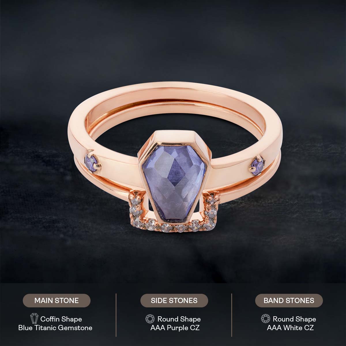 Coffin Bridal Ring Set Memento Mori Inspired Jewelry Rose Gold