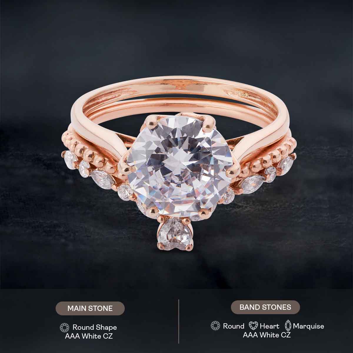 Solitaire Diamond Engagement Ring Set Vintage Wedding Band
