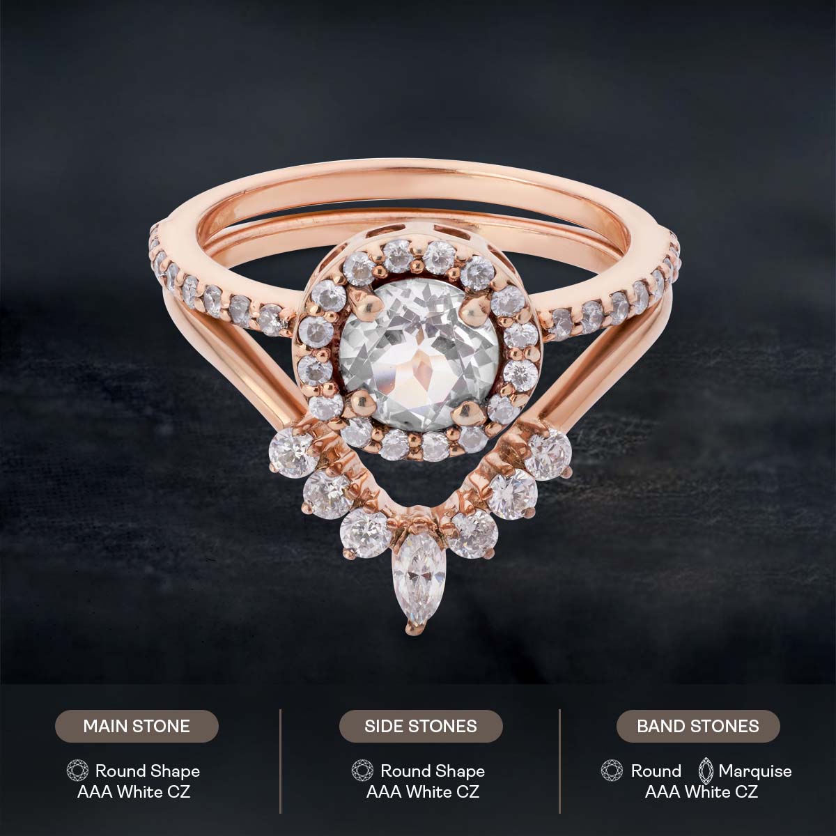 Halo Bridal Ring Set 1.25CT Cubic Zirconia Engagement Ring