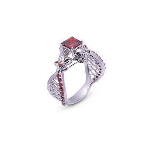 Mesh Flower Skull Engagement Ring Gothic Wedding Ring Silver