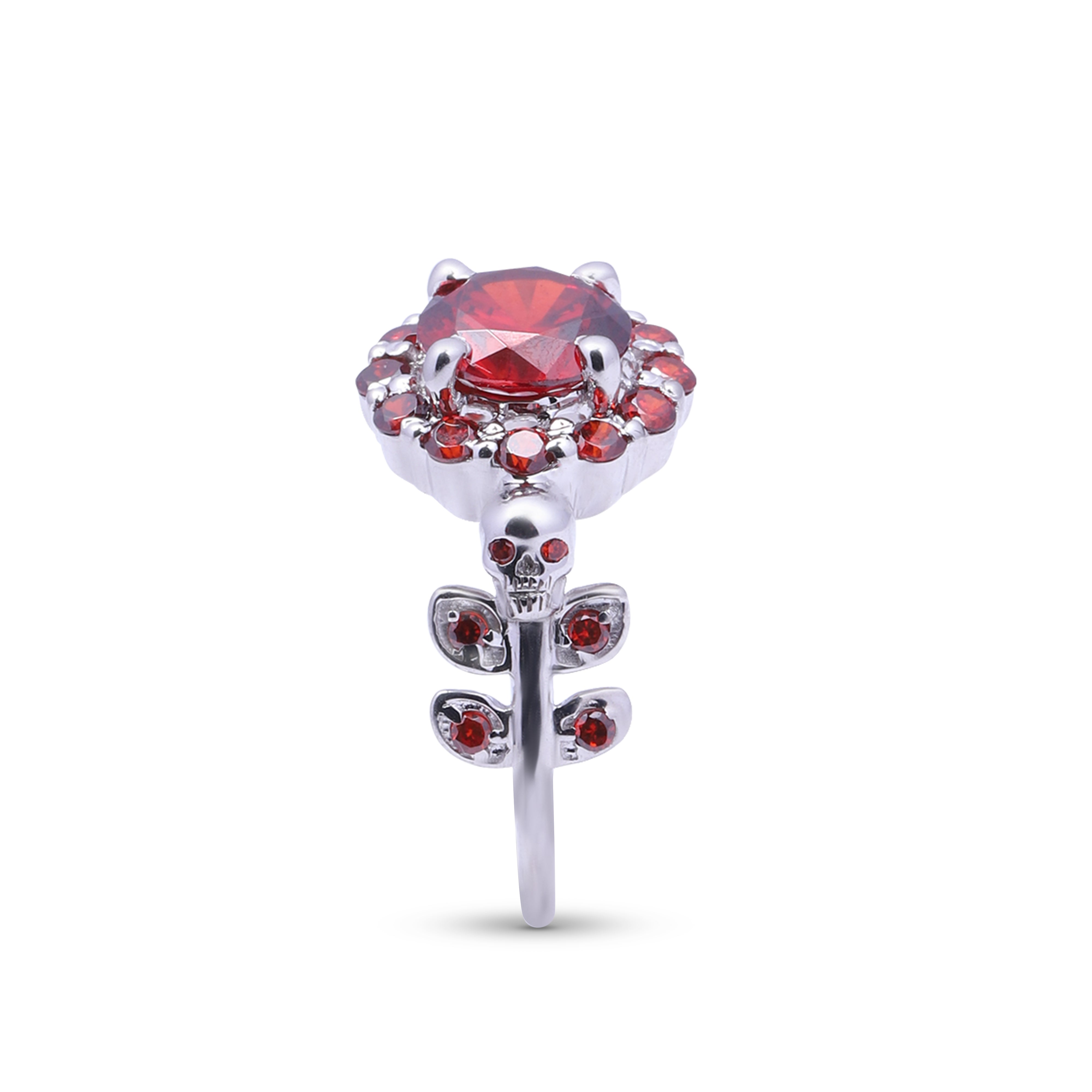 HALO GARNET SKULL PROMISE RING