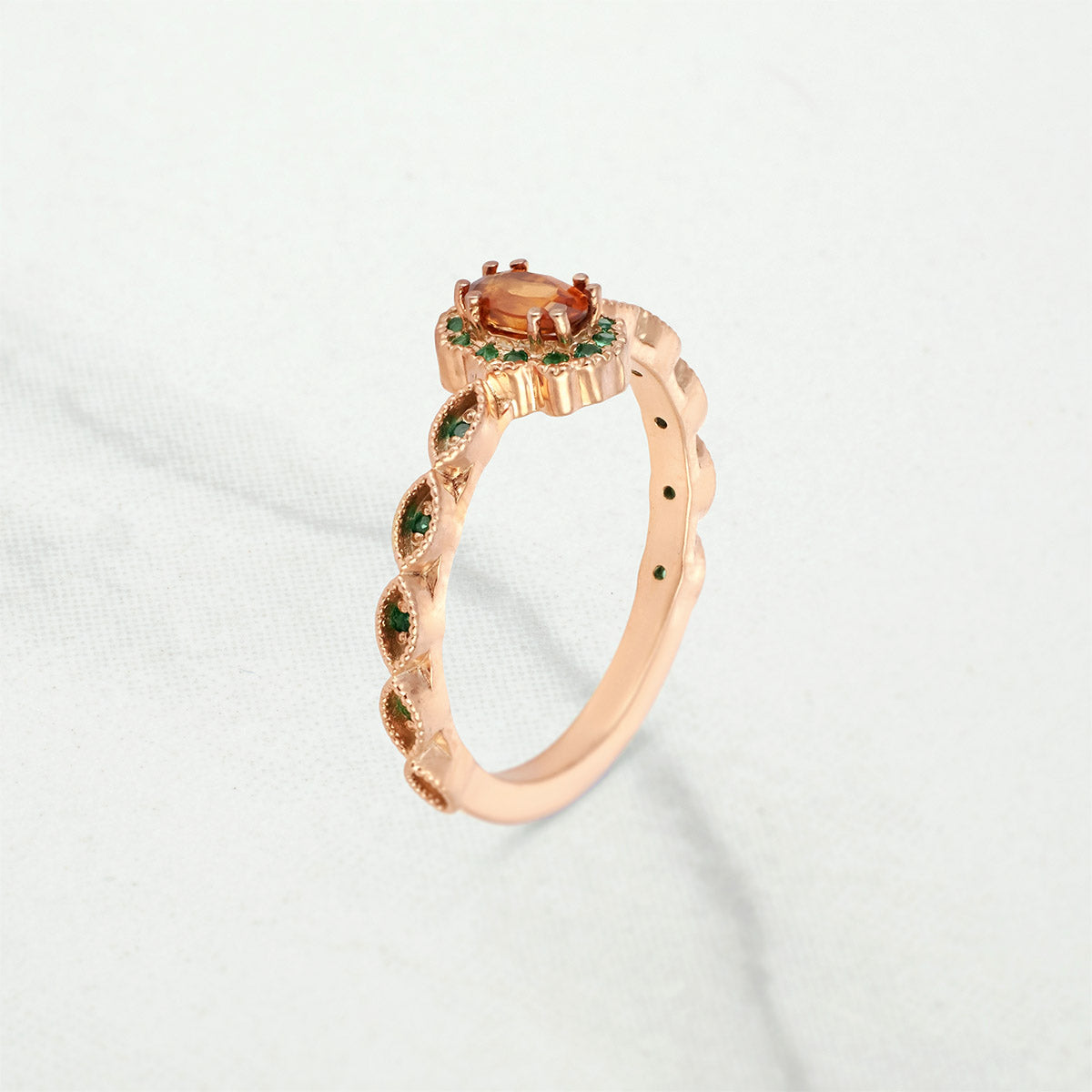 Oval Natural Hessonite Ring Milgrain Vintage Engagement Rings