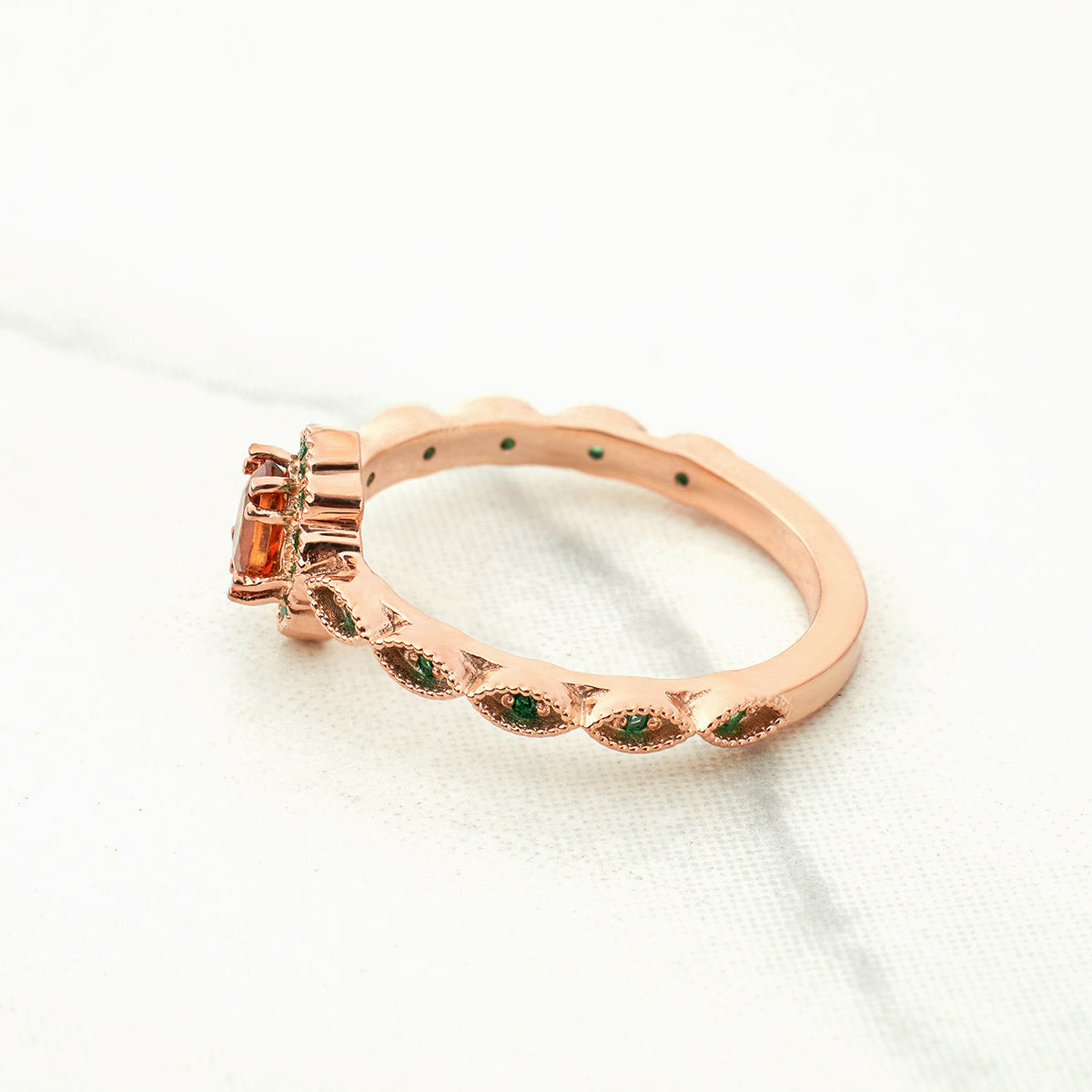 Oval Natural Hessonite Ring Milgrain Vintage Engagement Rings