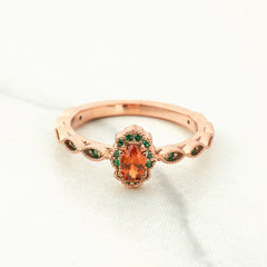 Oval Natural Hessonite Ring Milgrain Vintage Engagement Rings