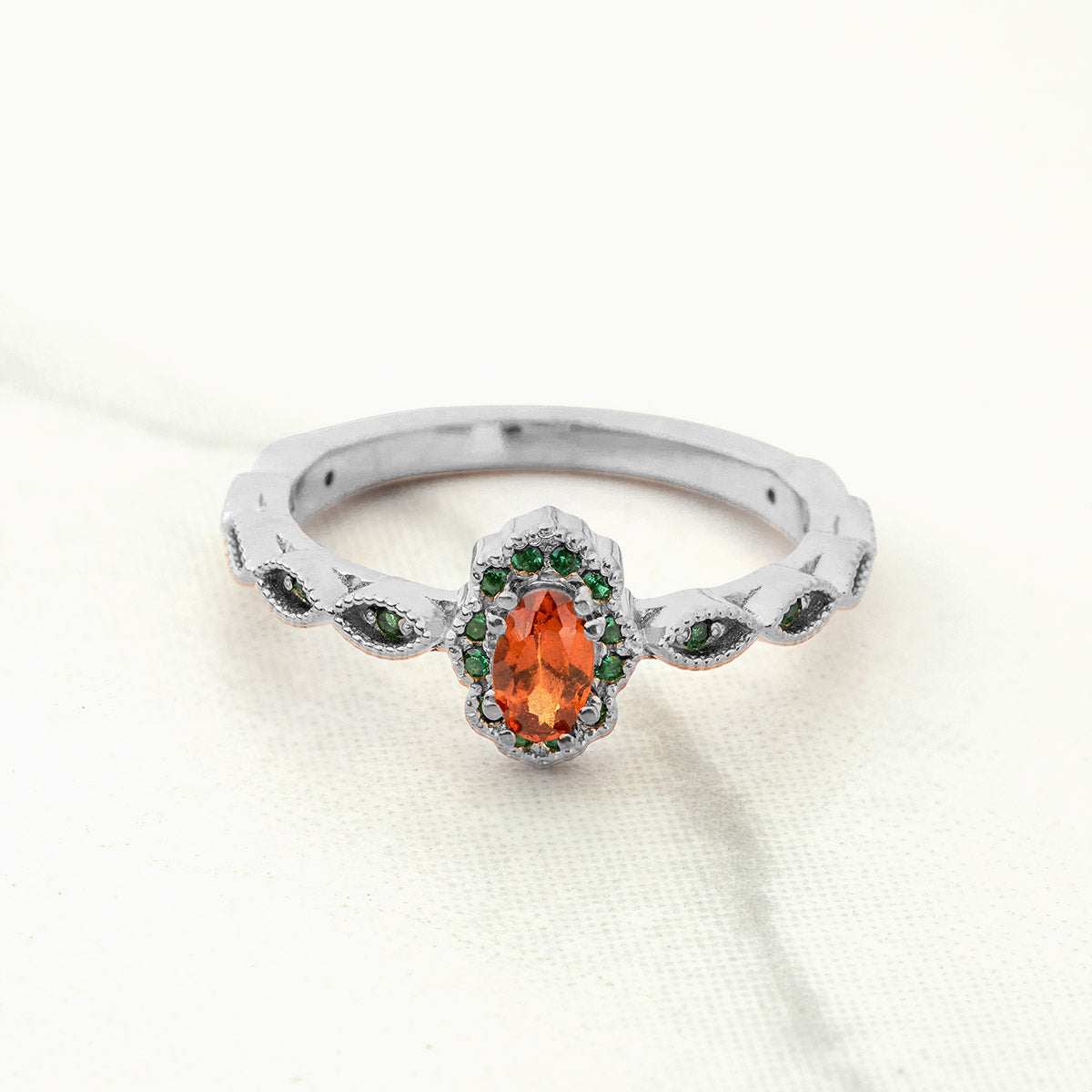 Oval Natural Hessonite Ring Milgrain Vintage Engagement Rings