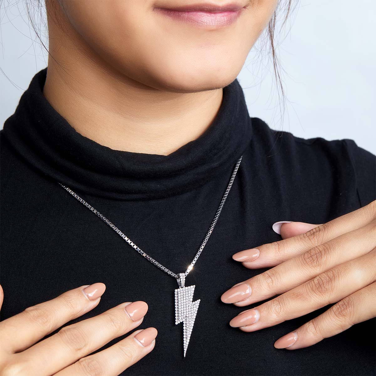 Lightning Bolt Necklace Diamond Iced Out Flash Pendant Sterling Silver