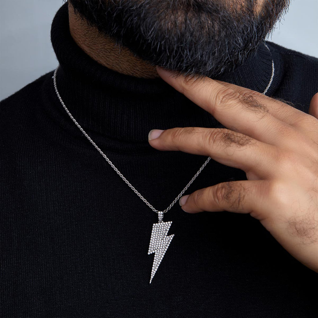 Lightning Bolt Necklace Diamond Iced Out Flash Pendant Sterling Silver