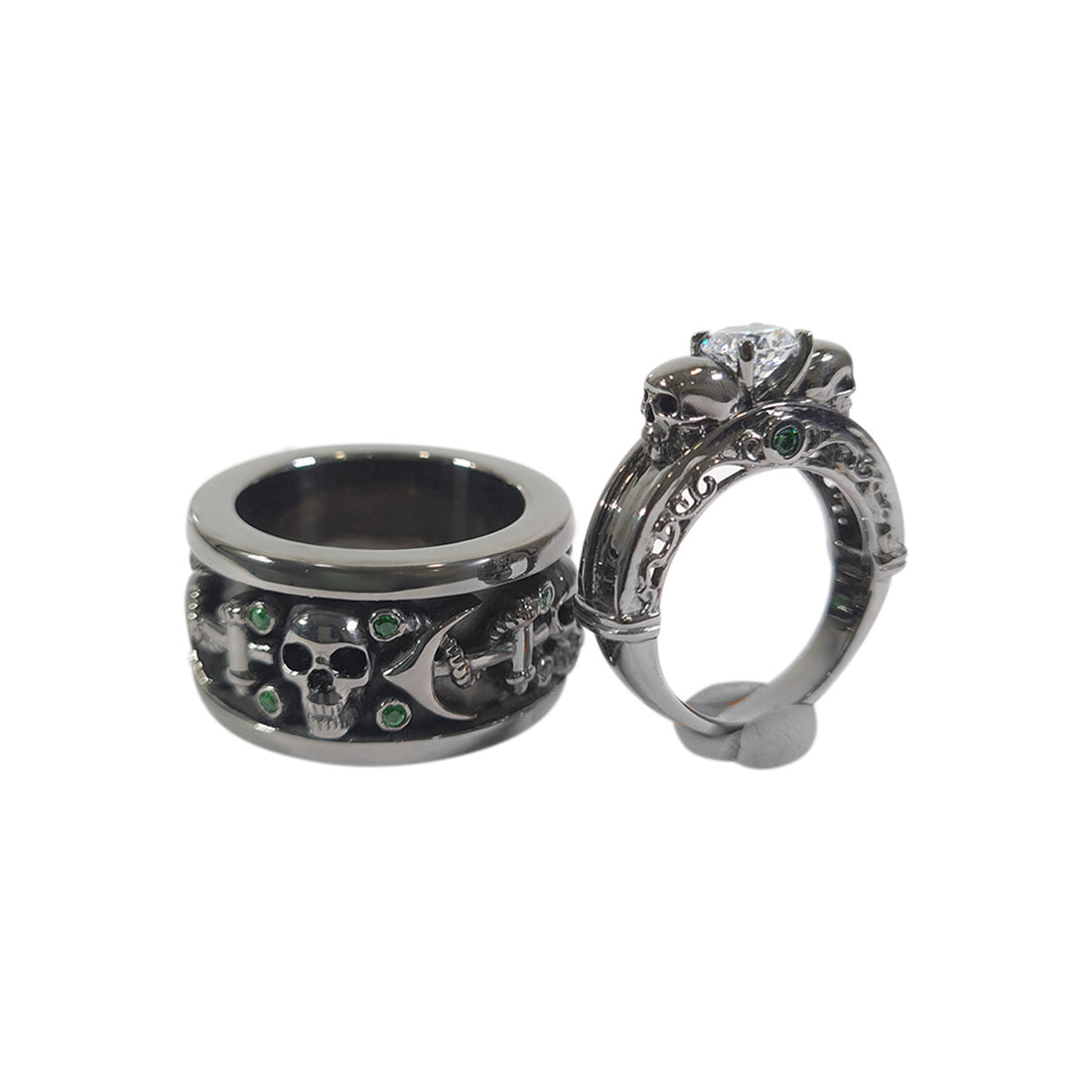 Diamond Anchor Skull Couple Rings