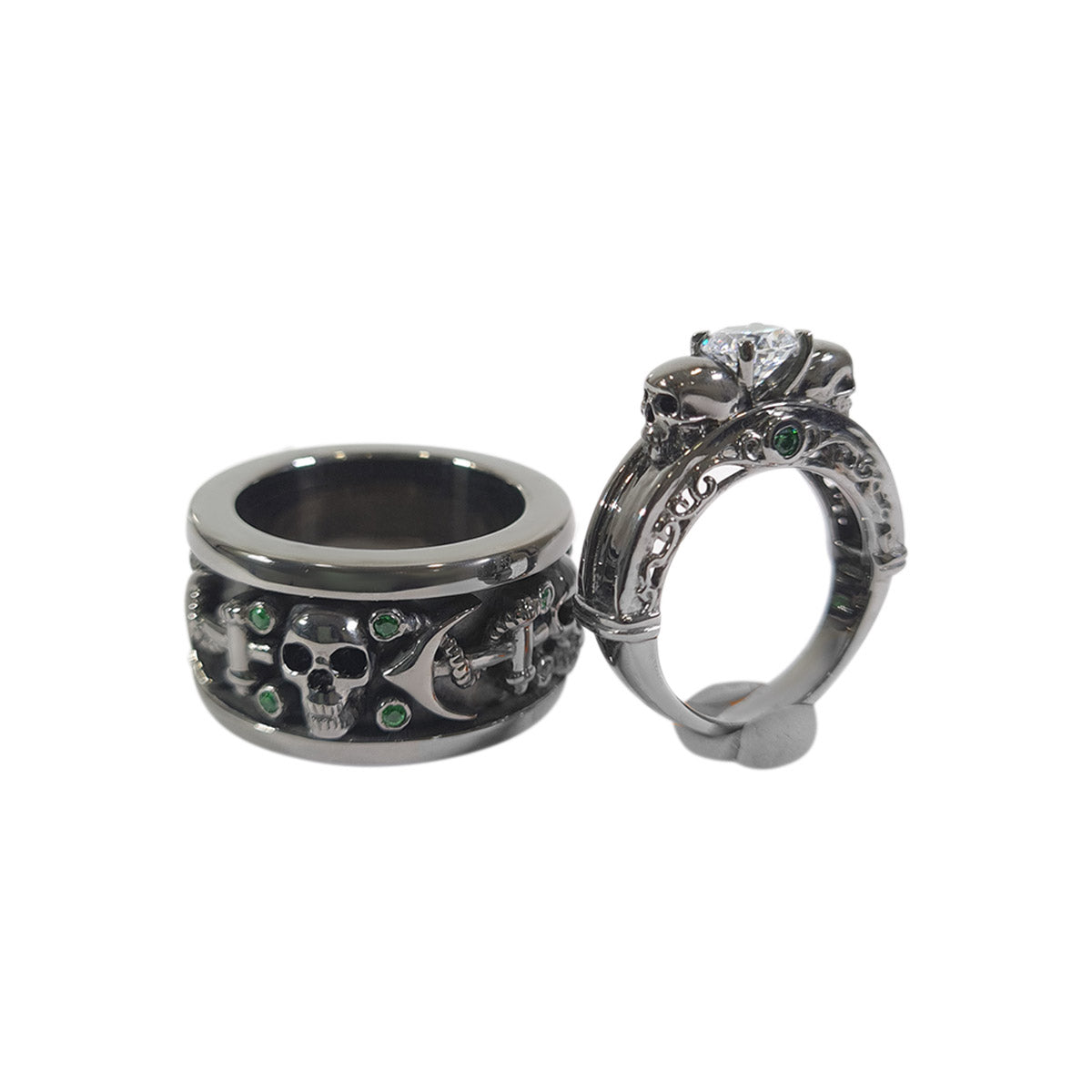 Diamond Anchor Skull Couple Rings