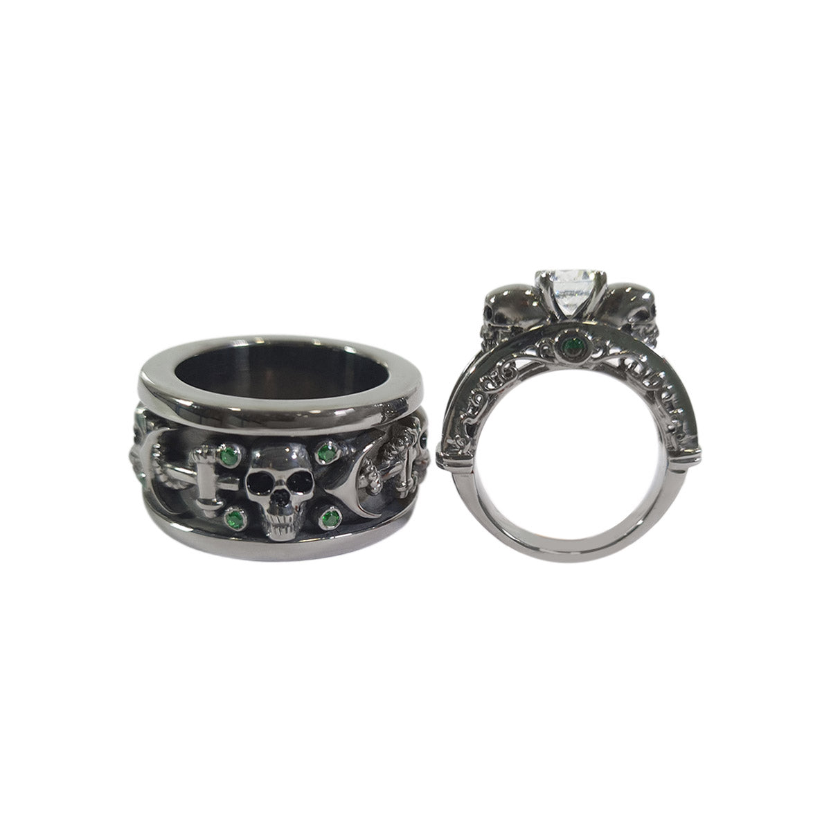 Diamond Anchor Skull Couple Rings