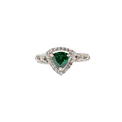 Emerald Wedding Ring Women Halo Engagement Ring Anniversary Gift