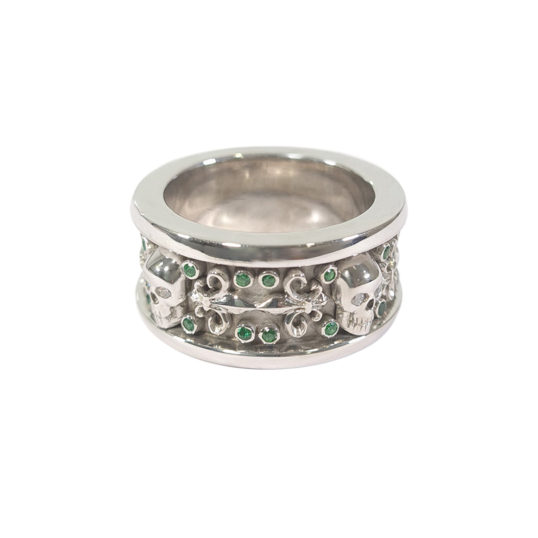 Emerald Skull Wedding Band Fleur De Lis Badass Bikers Skull Band Gold