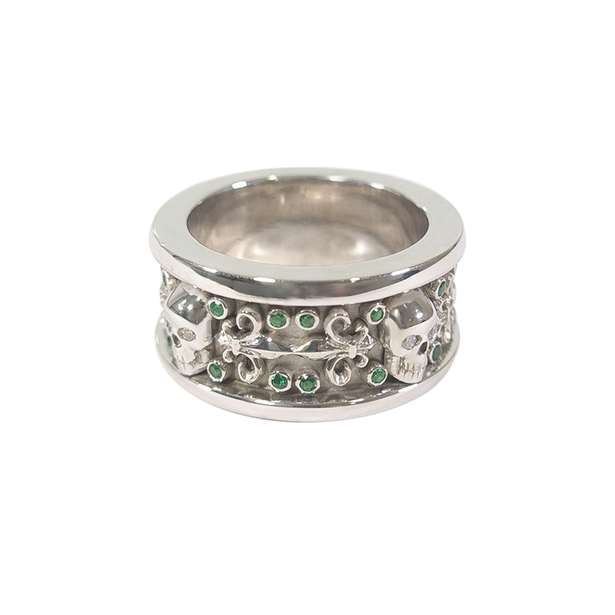 Emerald Skull Wedding Band Fleur De Lis Badass Bikers Skull Band Gold
