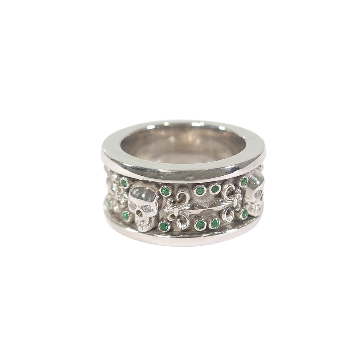 Emerald Skull Wedding Band Fleur De Lis Badass Bikers Skull Band Gold