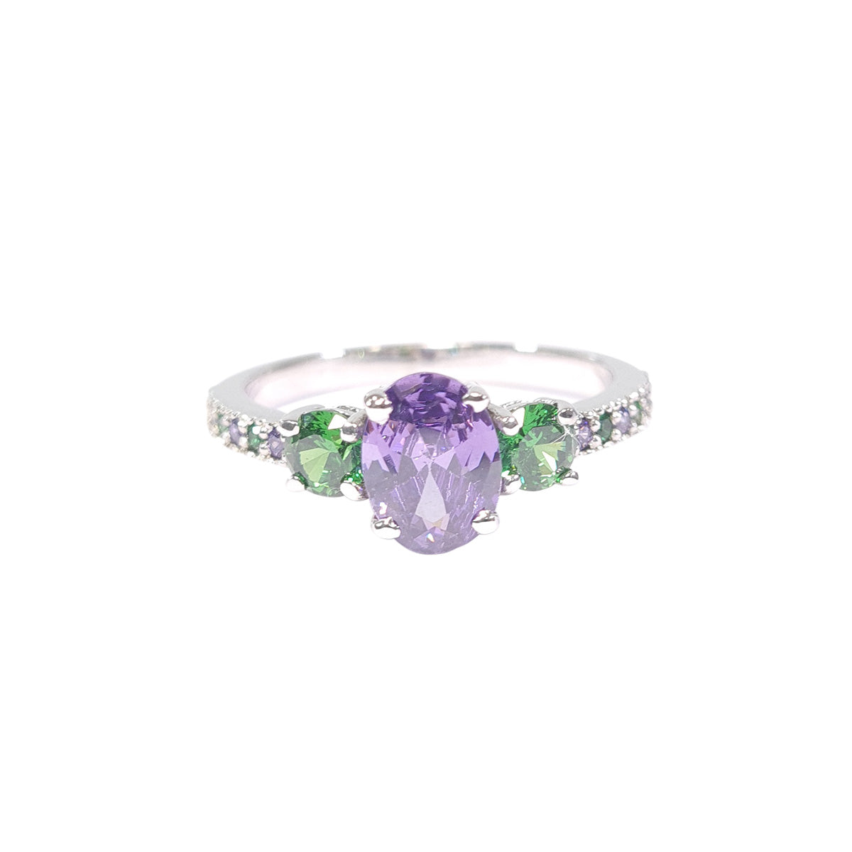 Purple and Green Three Stone Ring