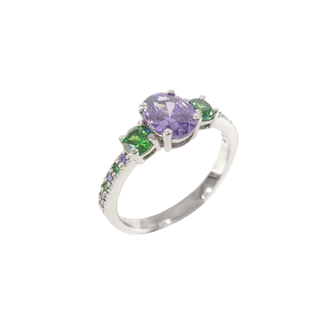 Purple and Green Three Stone Ring
