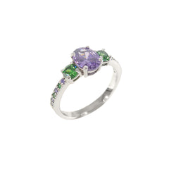 Purple and Green Three Stone Ring 3 Stone Engagement Ring White Gold