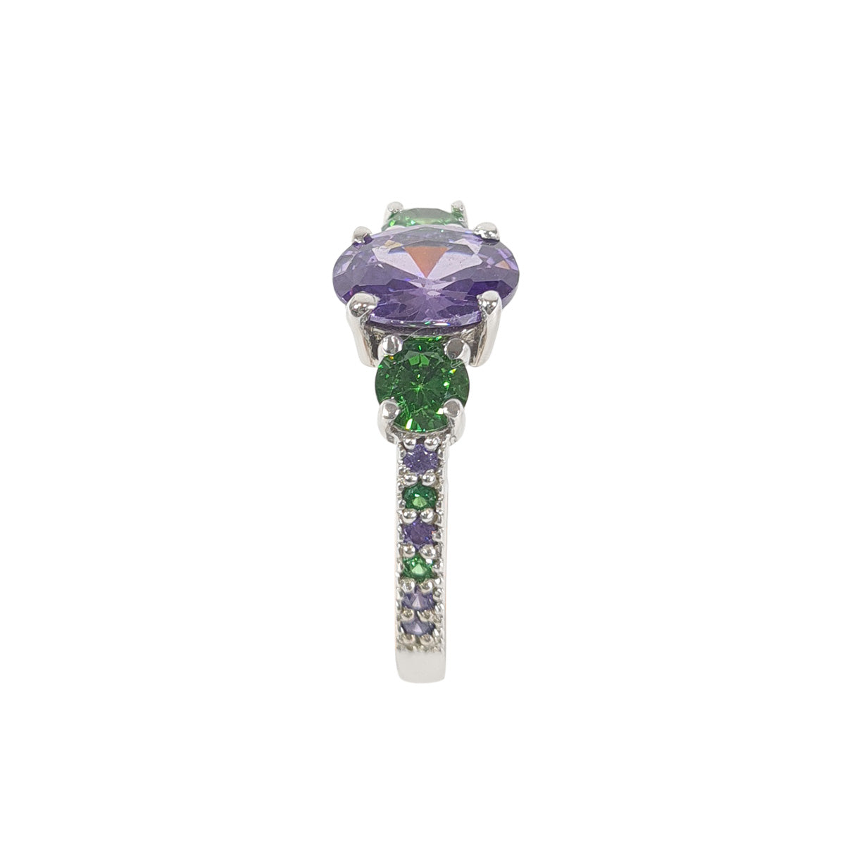Purple and Green Three Stone Ring
