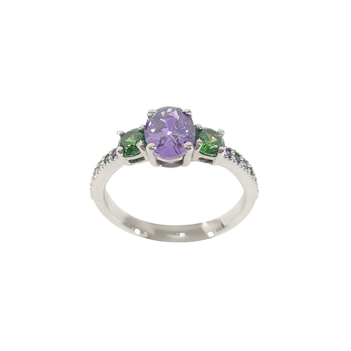 Purple and Green Three Stone Ring