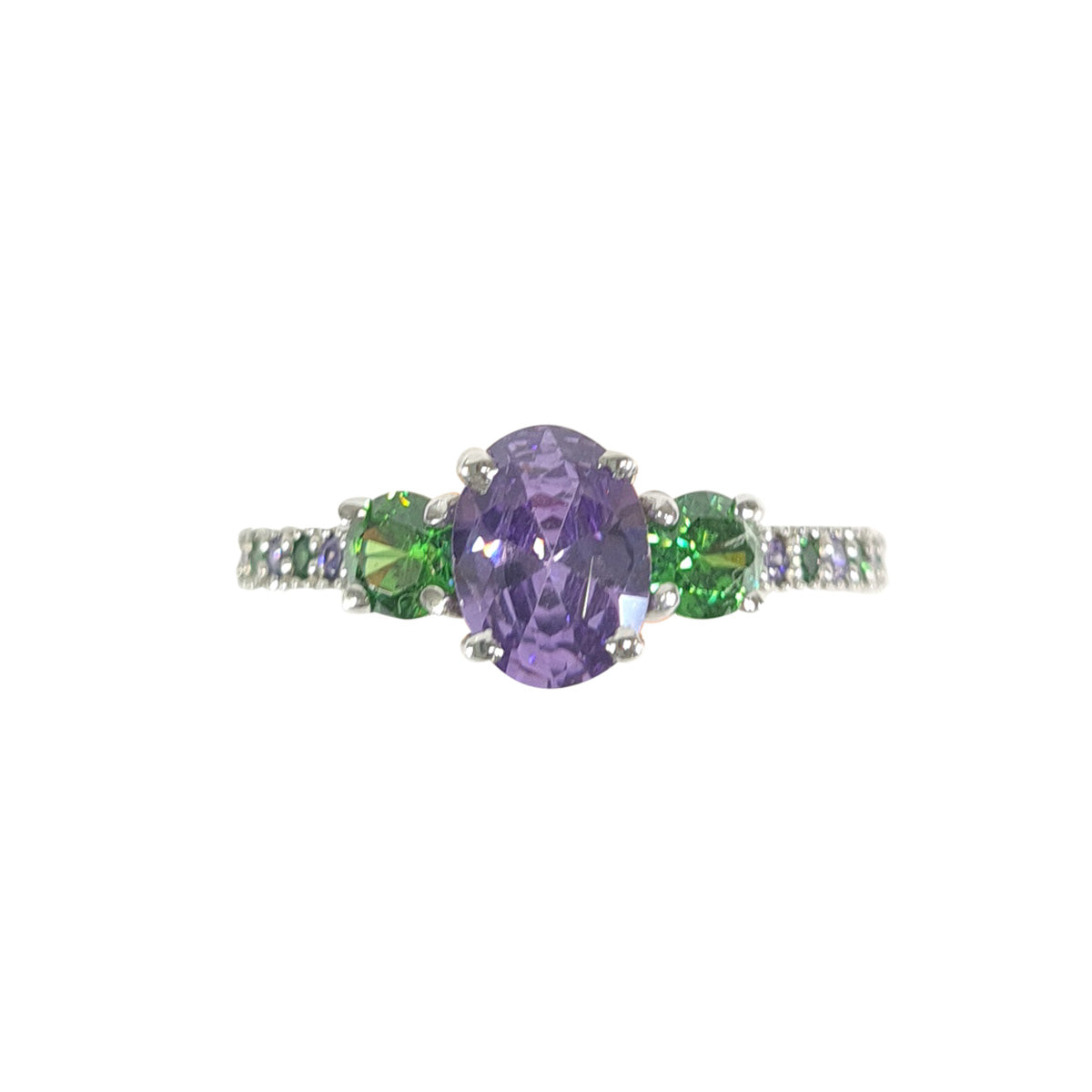 Purple and Green Three Stone Ring