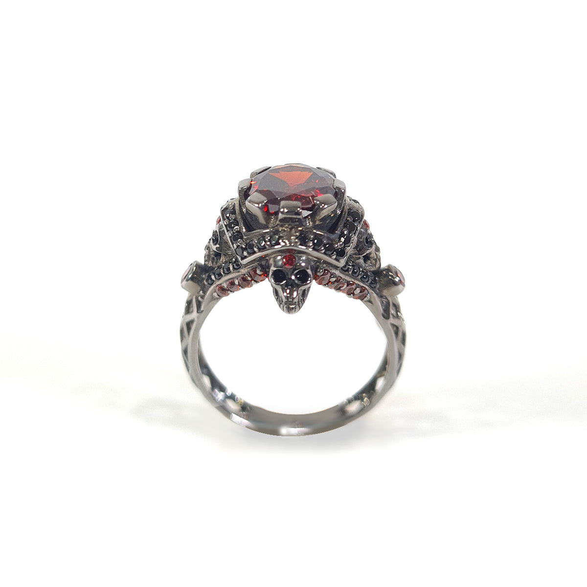 Garnet Mesh Skull Engagement Ring