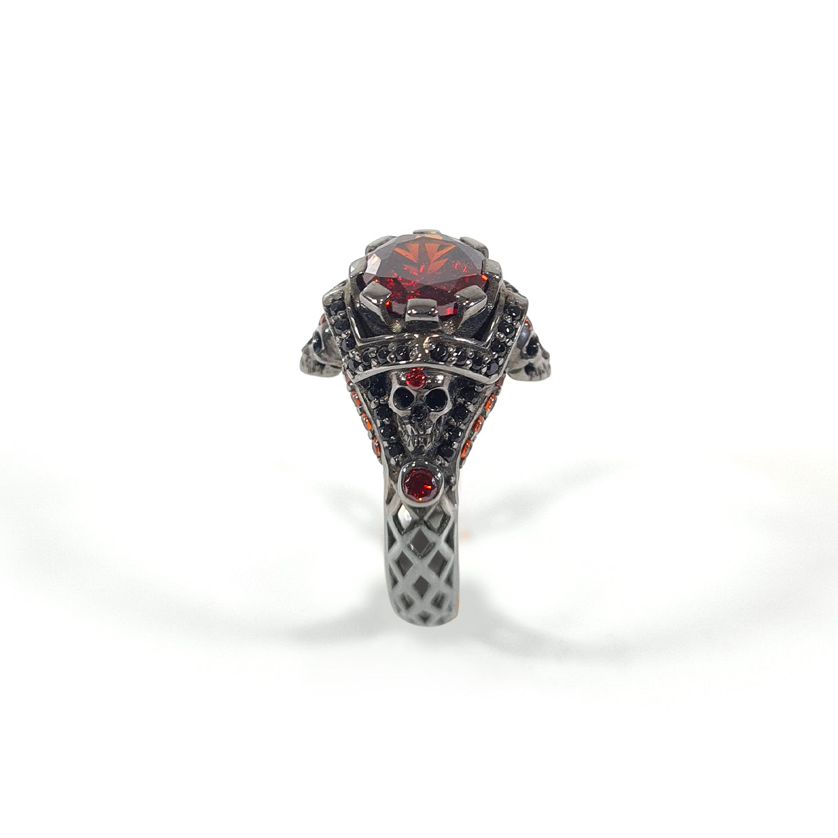 Garnet Mesh Skull Engagement Ring