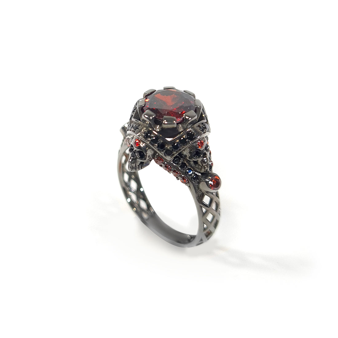 Garnet Mesh Skull Engagement Ring
