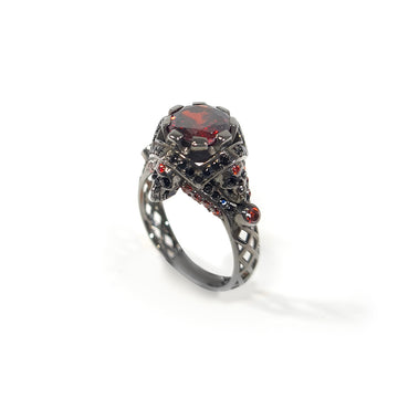 Garnet Mesh Skull Engagement Ring
