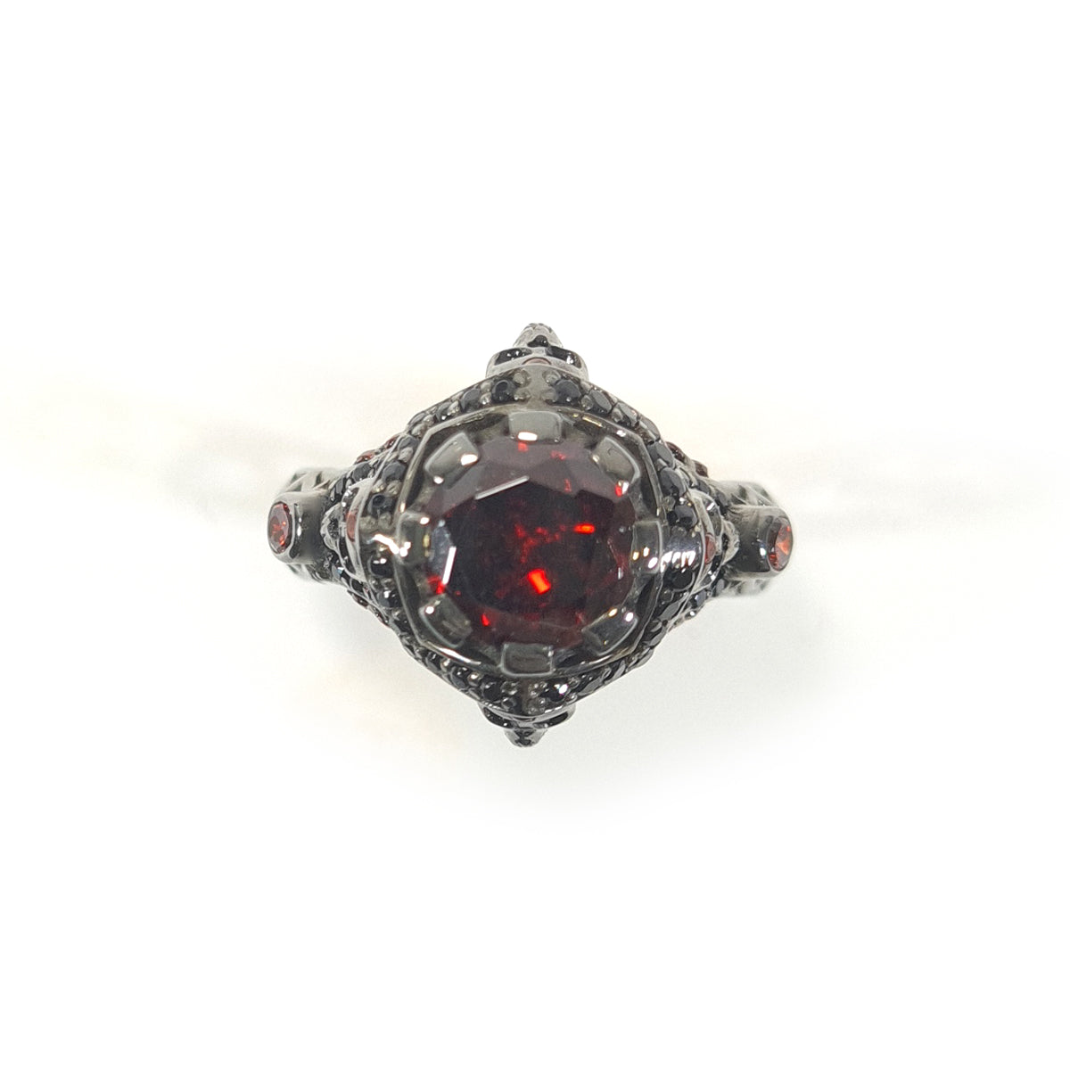 Garnet Mesh Skull Engagement Ring