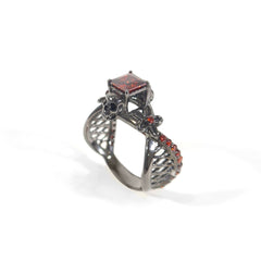 Flower Skull Ring Womens Garnet Mesh Gothic Engagement Ring