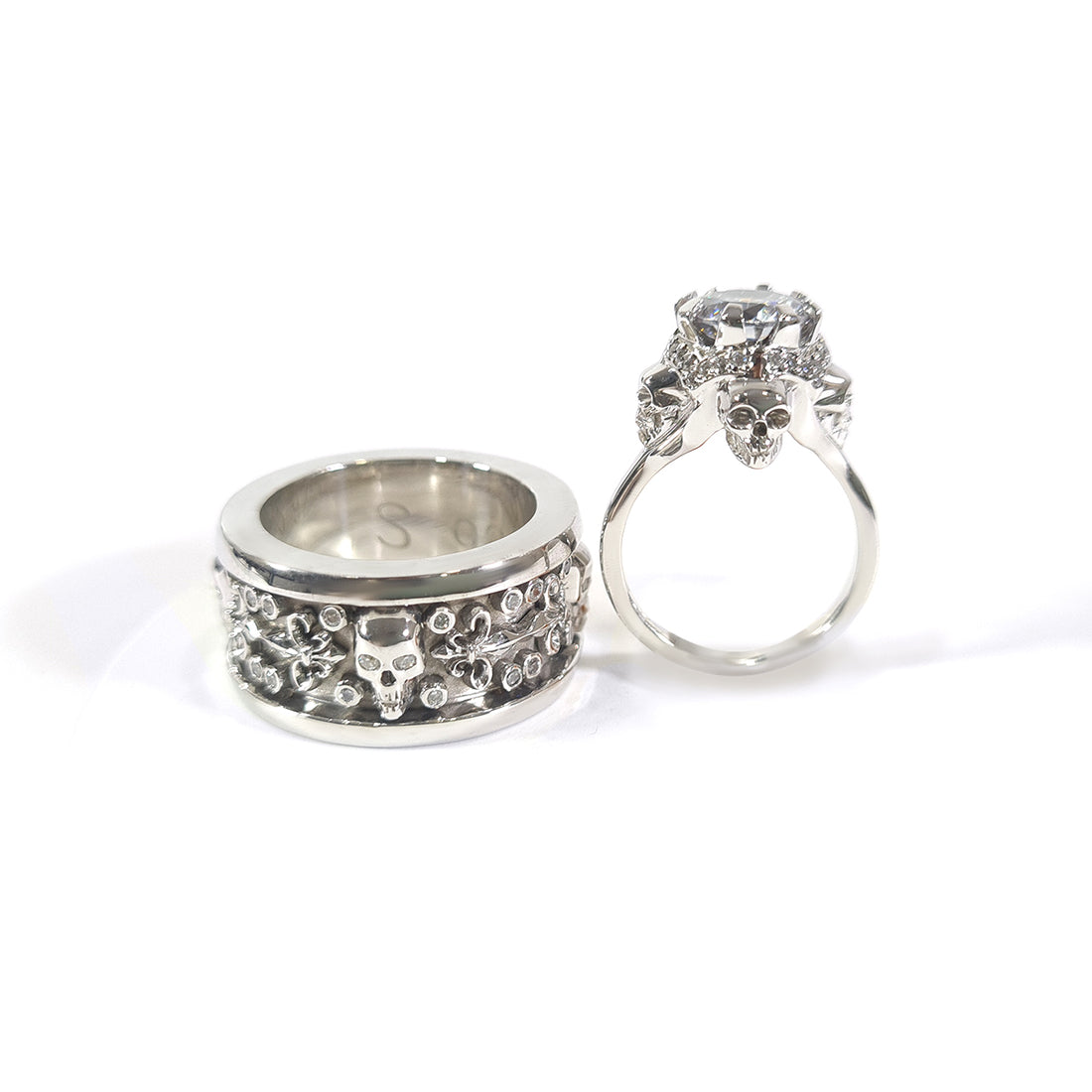 Matching Skull Wedding Ring Set