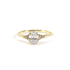 Oval Diamond Promise Ring For Women Solid 14k Yellow Gold