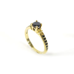 0.60TCW Onyx Heart Engagement Ring For Women Solid Yellow Gold