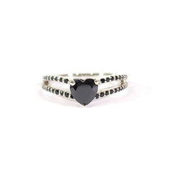 Heart Shape Onyx Wedding Ring Split Shank Engagement Ring Women