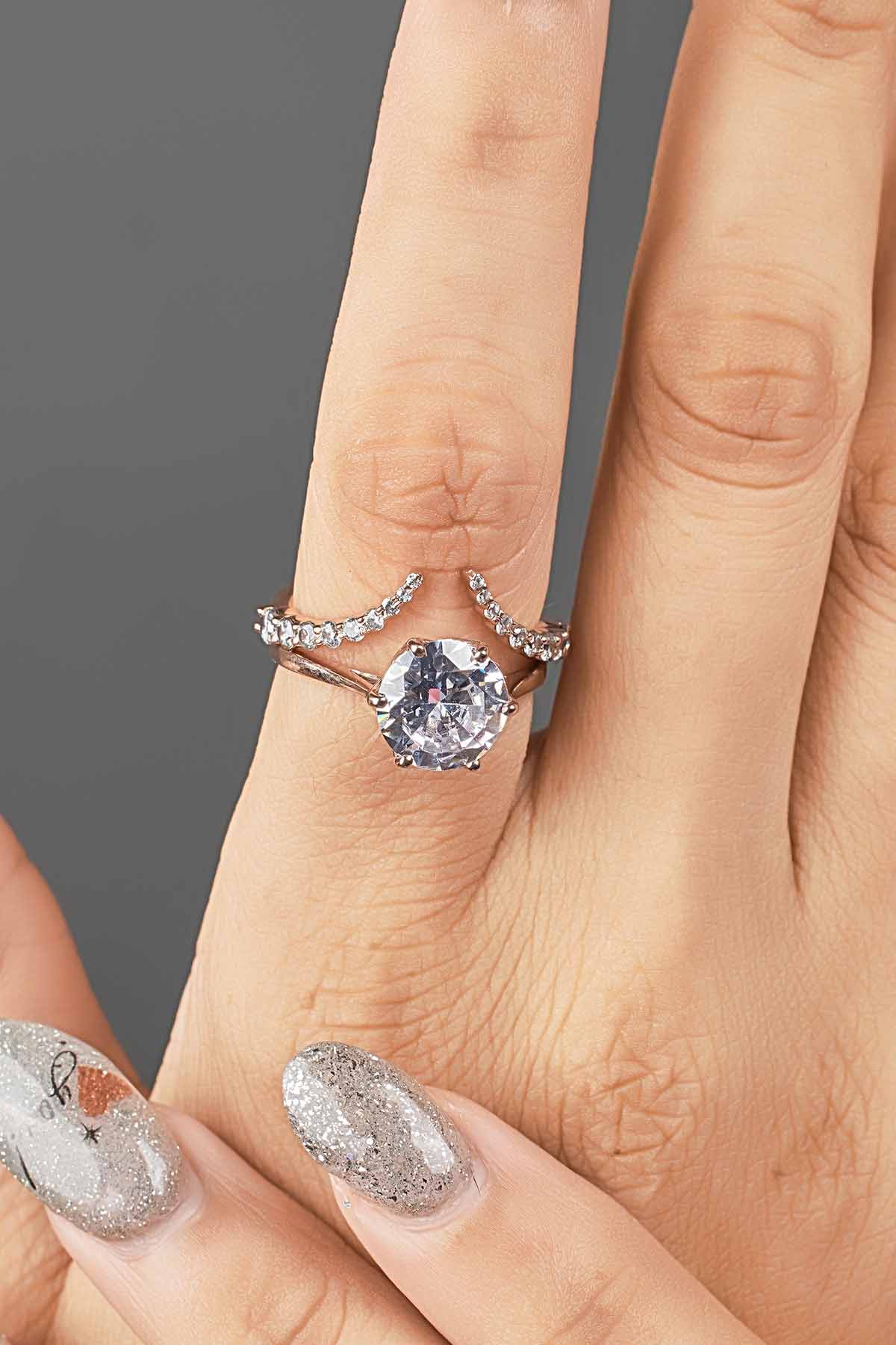 Open Ring Enhancer Stacking Ring Guard Round CZ Wedding Band Rose Gold Silver