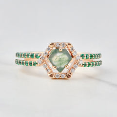 Pentagon Moss Agate Engagement Ring Womens 14kt Rose Gold