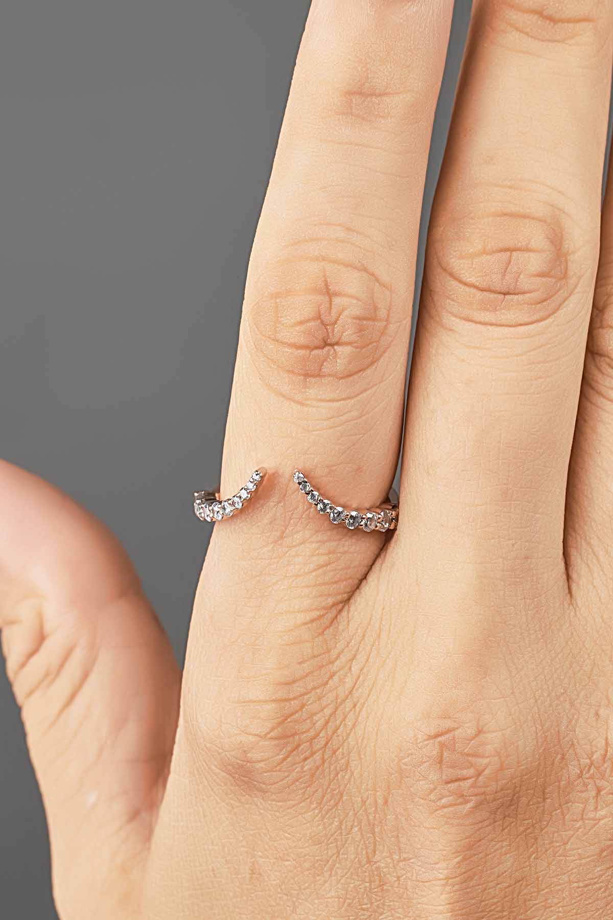Open Chevron Wedding Band Moissanite Ring Enhancer Minimal