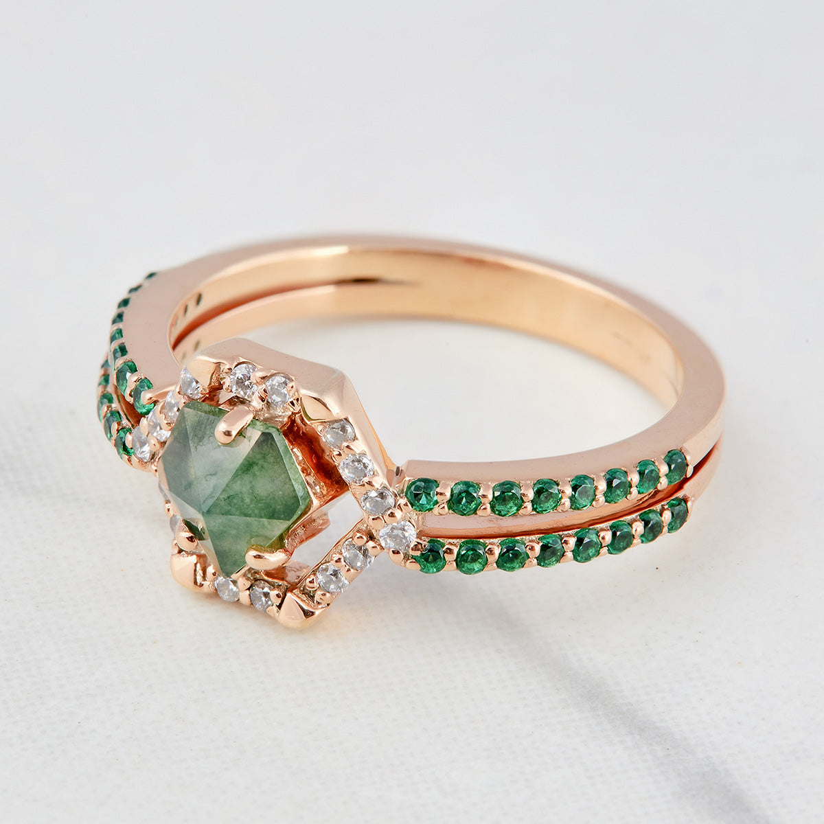 Pentagon Moss Agate Engagement Ring