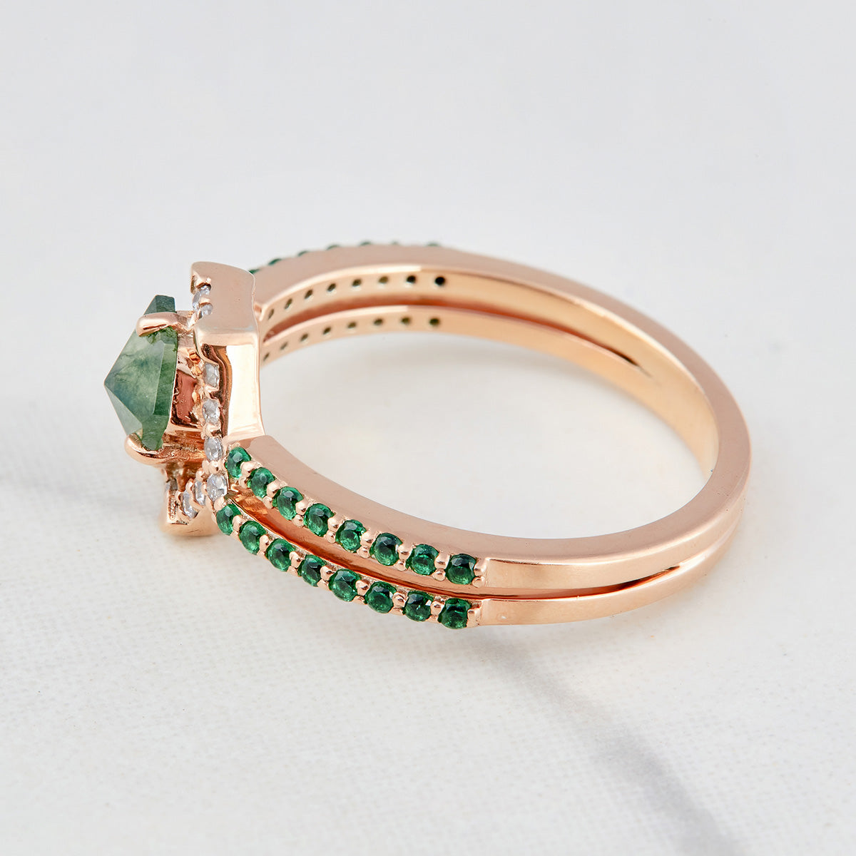 Moss Agate Wedding Ring Set