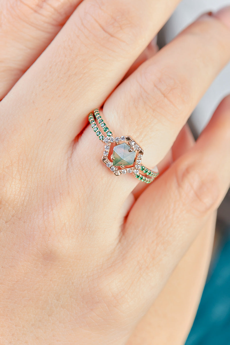 Moss Agate Wedding Ring Set