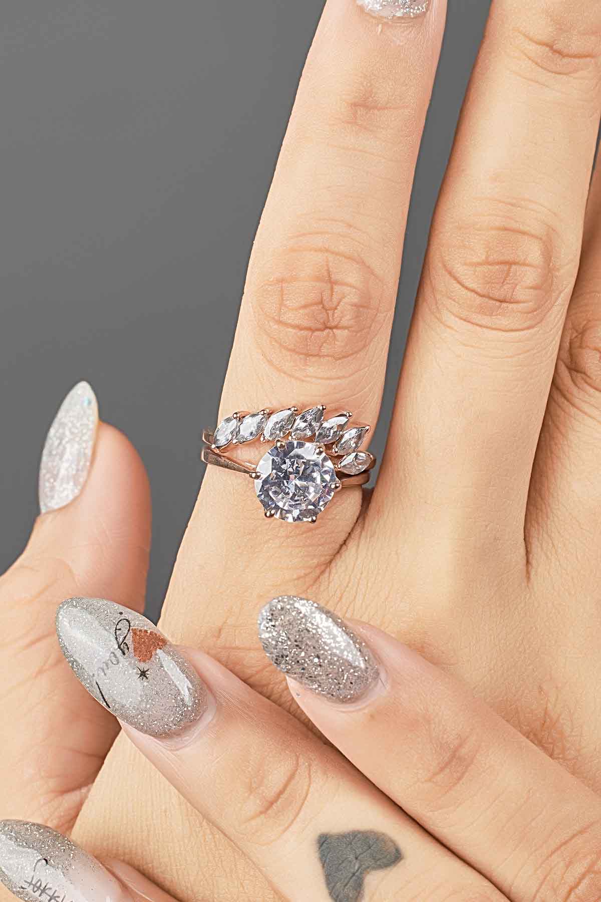Marquise Curved Wedding Band Women Engagement Ring Enhancer Sterling Silver