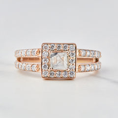 Moissanite and Rutilated Quartz Ring Halo Princess Cut Rose Gold