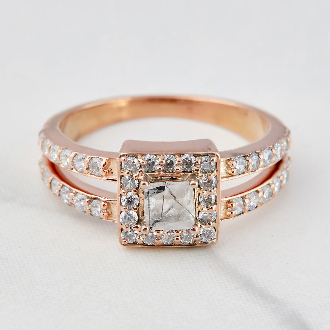 Natural Rutilated Quartz Promise Ring for Her Rose Gold Plated