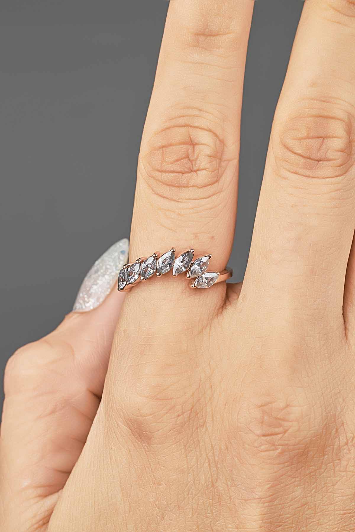 Marquise Curved Wedding Band Women Engagement Ring Enhancer Sterling Silver