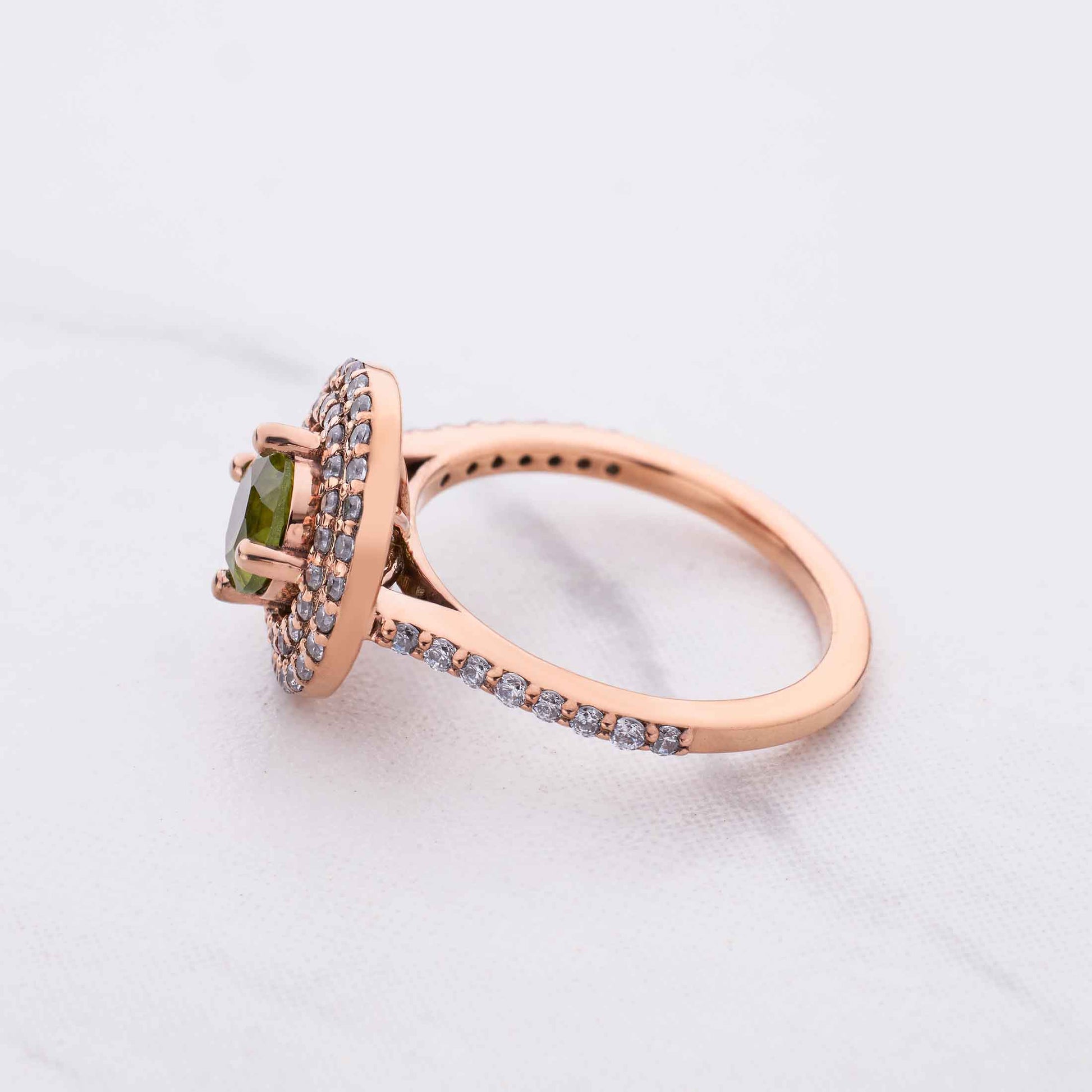 Double Halo Statement Ring Cocktail Party Peridot Engagement Rings Rose Gold